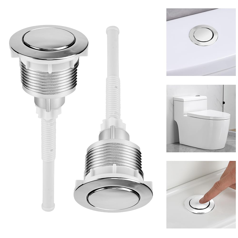ADERTOS 2 PCS Toilet Flush Button, 38mm Single Press Push Button Round Head Toilet Cistern Push Buttons Chrome Push Buttons Toilets Flush Replacement Kit for Bathroom Water Tank Repair (Silver)