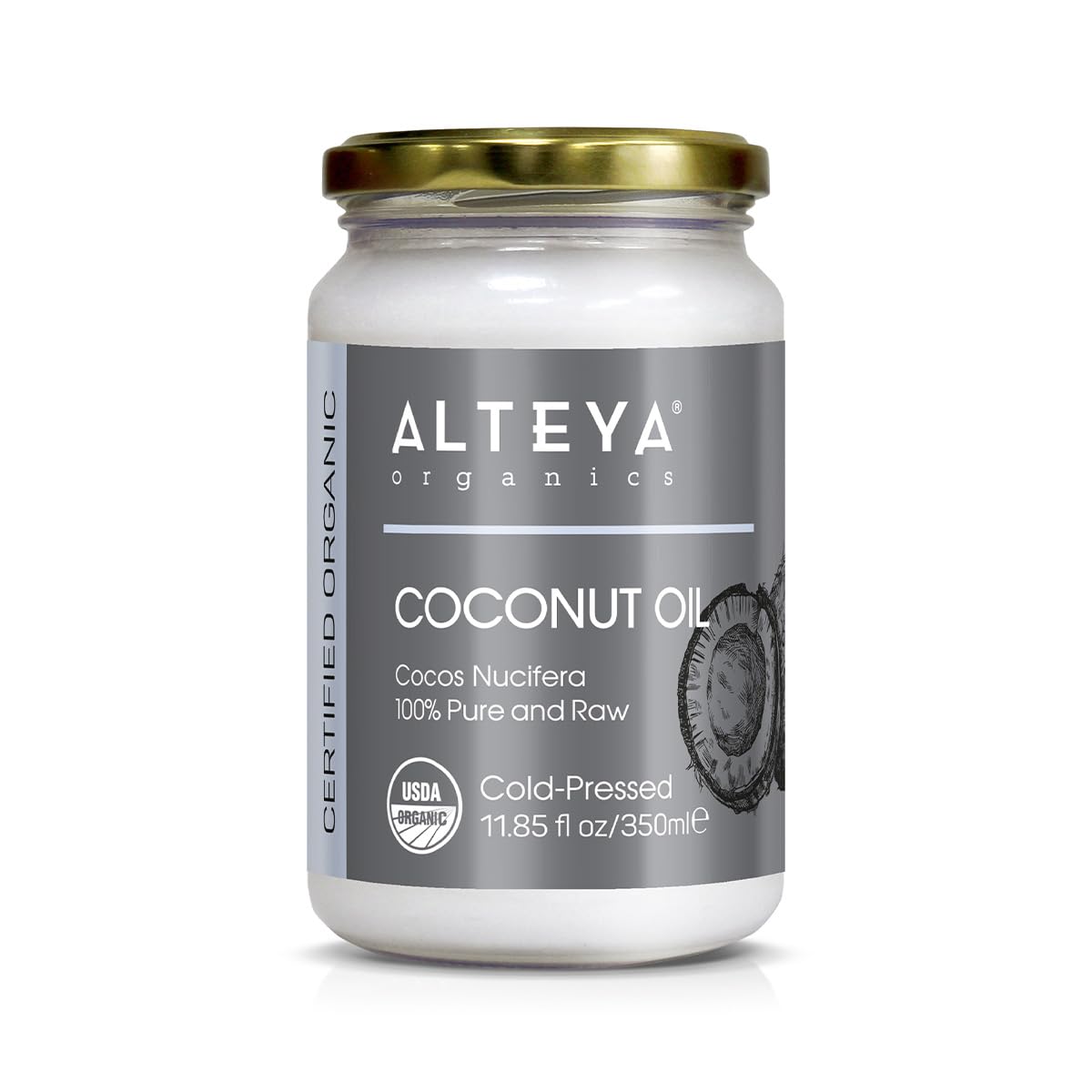 Alteya Organic Extra Virgin Coconut Oil 350ml - 100% USDA Certified Organic Pure Natural Extra Virgin Coconut Oil (Cocos Nucifera)
