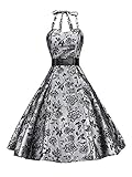 YUSHENGSM 50s Halter Flock Tattoo Prom Party Silver Cocktail Dress