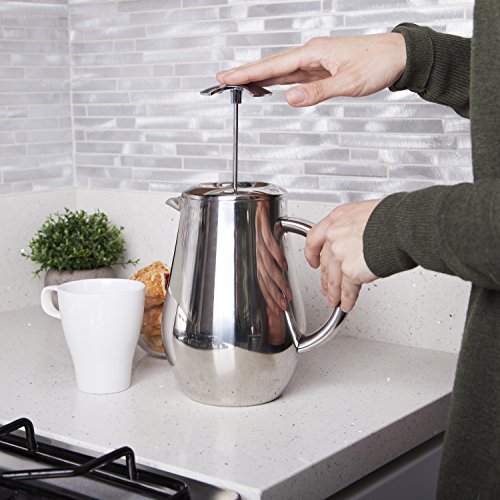 French Press Double-Wall Stainless Steel Mirror Finish (Euro) Coffee/Tea Maker: Double-Screen System 100% No Coffee Grounds Guarantee, 18/10 Stainless Steel, Rust-Free, Dishwasher Safe, 2 Bonus Screen - Thumbnail 2