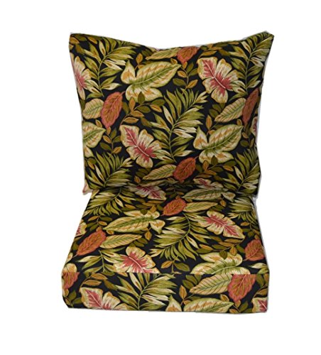 Indoor / Outdoor Cushions for Deep Seating Furniture Chair - Twilight
Black, Green, Burgundy Tropical Palm Leaf - Choice of Size (SEAT
CUSHION - 24" W X 27" D)
