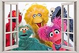 Sesame Street 3D Window Decal Wall Sticker Art Mural Elmo Cookie Monster H750, Regular