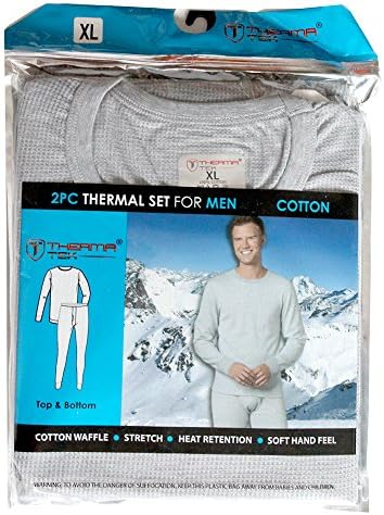 Comfort Fit Winter Men's Thermal 100% Cotton Top &amp; Bottom 2 PCS Set Light Gray - XL
