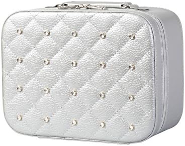 Lwind Portable Makeup Bag, Two Sizes of Multi-Function Diamond Zippers Storage Boxes for Cosmetics, Gadgets, Travel, etc (Silver)
