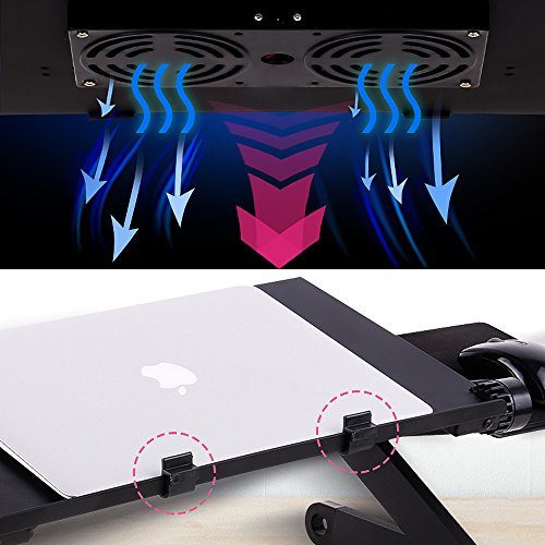 Yuanshikj 7" to 18" Office Solutions Portable Adjustable Aluminum Laptop Desk/Stand/Table Vented w/CPU Double Fans Mouse Pad Side Mount for Notebook MacBook iPad Bed Lap Tray Stan (Black) - Thumbnail 5