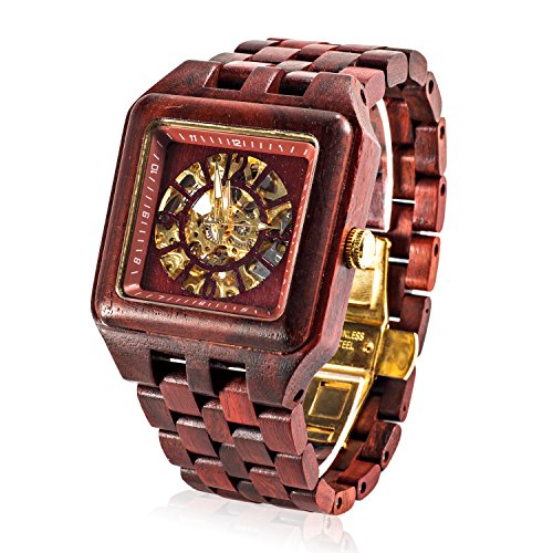 BEWELL ZS-W132B Men s Vintage Wooden Automatic Mechanical Skeleton Sport Watch