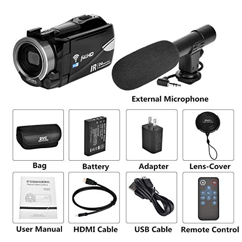 Digital Camera WiFi Camcorder Full HD 1080p 30FPS 24.0MP 16X Digital Zoom Video Camera with Microphone Night Vision Pause Function Vlogging Camera Support Remote Controller