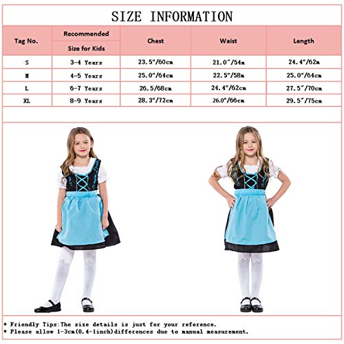 MYRISAM Girls Bavarian Oktoberfest Costumes Dirndl Dress with Apron Beer Maid Fancy Dress Carnival Halloween Costume Blue 8-9T
