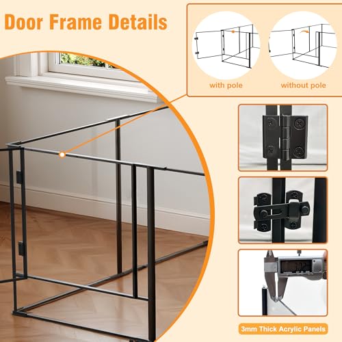 Vilanpaw Acrylic Dog playpen Indoor: Clear Puppy Pen for Small Medium Dogs Cats with Metal Frame - 8panels 76 cm Tall Transparent pet Fence with Door for Rabbits Guinea Pig, 122x122x76.5 cm