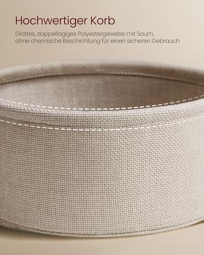 LILEA Kollektion - Beistelltisch rund, Kleiner Tisch, Couchtisch mit Steckdose, Wohnzimmertisch, Korb aus Stoff, Stauraum für Wohnzimmer, Nachttisch modern, mattweiß-Kamelbraun LET228W02