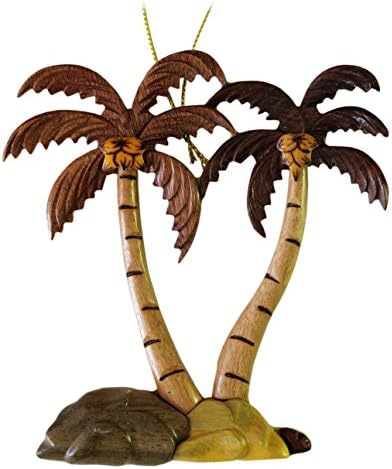Hawaiian Style Handmade Wood Christmas Ornament Two Palm Trees