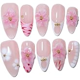 Handmade Medium Almond French Press On Nails,Reusable&Salon Quality(1215,M) | 10Pcs Daily & Party Fake Nails | Easy Apply & R