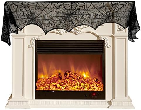 Fireplace Mantel Cover Scarf Halloween Decoration Cobweb Spiderweb Lace Black Mysterious for Home Door Window Festival Party Halloween Christmas 18x96"