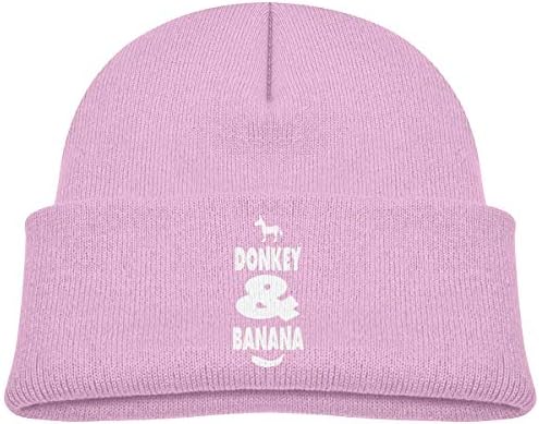 LLALUA Donkey and Banana Beanie Caps Knit Hats Baby Girls Pink