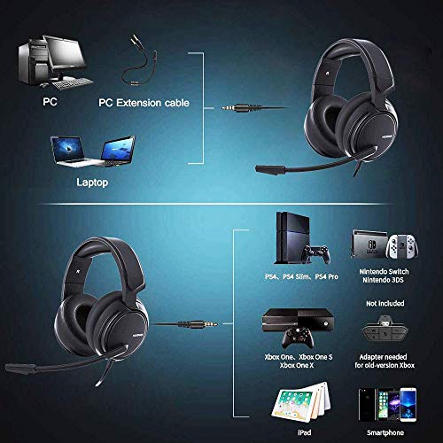 NUBWO N12 Gaming Headset for Xbox One PS4 PC with Flexible Mic Comfort Rotatable Earmuffs, Stereo Sound, Easy Volume Control for Xbox One S/X Playstation 4 Computer Laptop (Black)