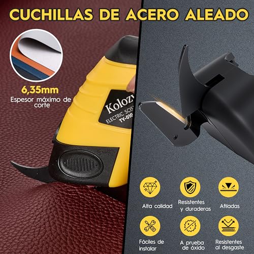 Kolozy Electric Scissors Sewing Cordless Rechargeable Cardboard Cutter 4V Battery 2500 mAh 10000 RPM with 2 Blades, Electric Cutter Suitable for Fabric Cardboard Carpets Felt Leather Plastic