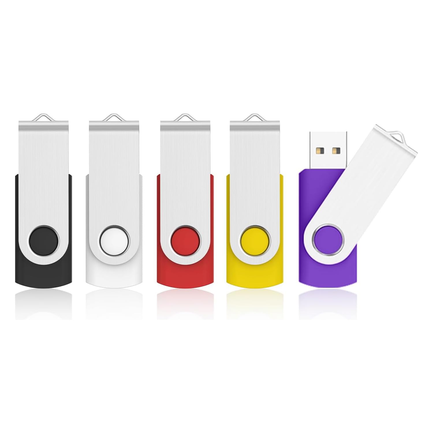 KOOTION USB Sticks 64 GB USB 2.0 Set of 5 Memory Stick USB 64G Pack of 5 USB Flash Drive Colourful Memory Sticks Metal Data Storage Stick Silicone Pack of 5 Multicoloured: Black, White, Red, Yellow