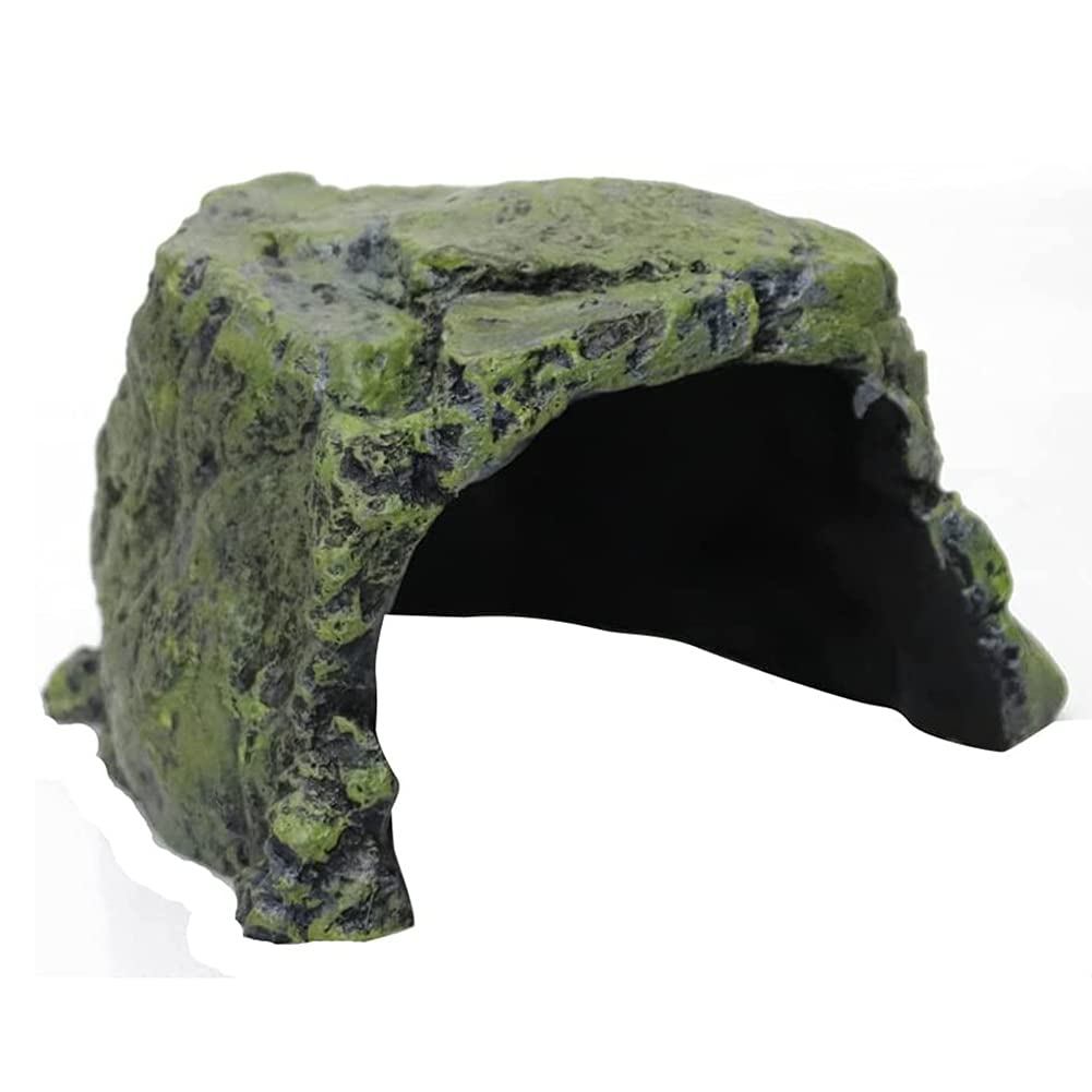 Reptile Rock Hideout Cave, Aquarium Habitat Décor for Tortoise, Reptiles, Small Lizards, Turtles, Bearded Dragon Tortoise (Cube shape)