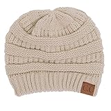 BYSUMMER C.C Warm Soft Cable Knit Slouch Beanie Hat (New Beige)