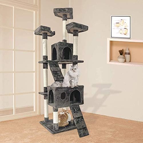 Confote 65” MultiLevel Cat Tree with 2 Condos and 3 Perches, Climber