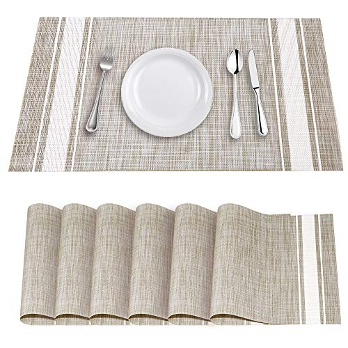 YOSICHY Table Mats Set of 6 Crossweave Woven Vinyl Placemats Heat
