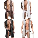 Lisli Mens Robes Bathrobe Hooded Sexy Sleeveless Kimono Silk Sleepwear Pajamas