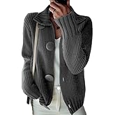 BAIREG Women's Button Down Chunky Ribbed Cardigan Sweater Fall Casual Lapel Collared Open Front Knit Outerwear for Women