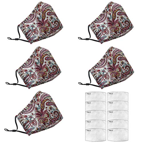 Shohotop 5PC Reusable_Face_Masks+10 Filters Reusable and Breathable, Face Bandanas Full Protection, Indoors and Outdoors, Anti-Haze Dust, for Adults