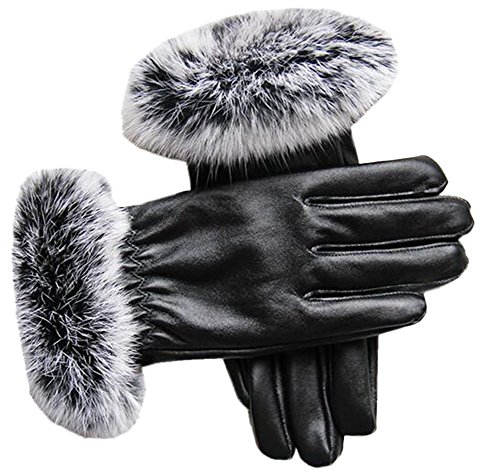 OUCHI Winter Womens PU Screentouch Thick Gloves Driving Riding U Burr Mittens Black OUCHI Winter Womens PU Screentouch Thick Gloves Driving Riding U Burr Mittens Black