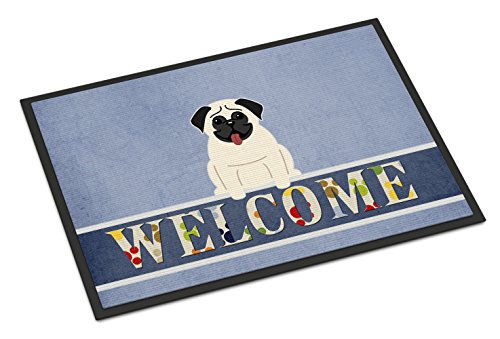 Caroline's Treasures BB5585MAT Pug Cream Welcome Doormat 18x27 Front Door Mat I…