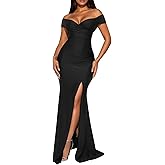 Memoriesea Women's Sexy V Neck Sleeveless Off Shoulder High Split Cocktail Party Maxi Dress