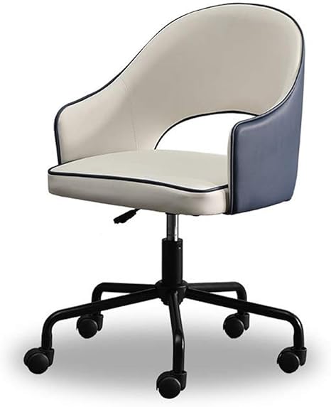 Amazon Co Jp オフィスチェアー オフィスデスクチェア オープンバックレストとアーム付きスイベルpuホームオフィスチェア コンピュータタスク デスクチェア 白と青 ホーム キッチン