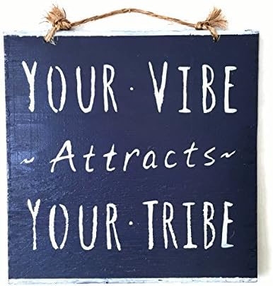 Your Vibe Attracts Your Tribe Wood Sign / Hippie Decor / Gypsy Decor / Good Vibes - Navy Blue