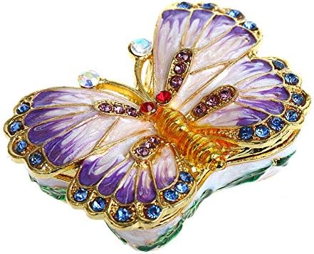prbll Ornaments Metal Butterfly Figurine Ring Jewelry Holder Trinket Box Stand Box Storage Wedding Jewelry Display Case Gift Christmas Decor