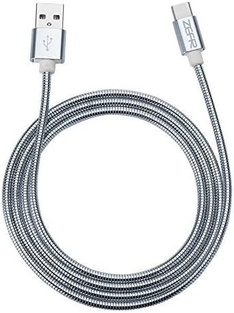 ZEFR Armored Steel USB C Cable [3.3ft/1m] Pet &amp; Child Proof, Cut Resistant, for Google Pixel, Nexus 6P 5X, HTC 10, LG G5 V20 G6 V30, Samsung Galaxy S8, Note 8, Nintendo Switch, Motorola more (Silver)