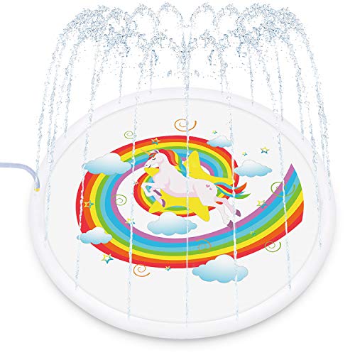Geefuun Unicorn Sprinkler Pad Splash Play Mat - Inflatable Outdoor Pool Party Supplies Water Toys for Kids Toddlers 67 inches…