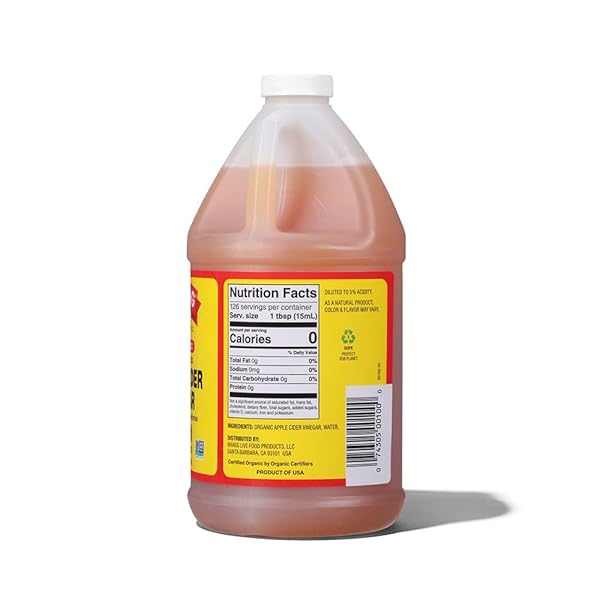 BRAGG ORGANIC APPLE CIDER VINEGAR WITH THE MOTHER – 64 FL OZ – RAW AND UNFILTERED