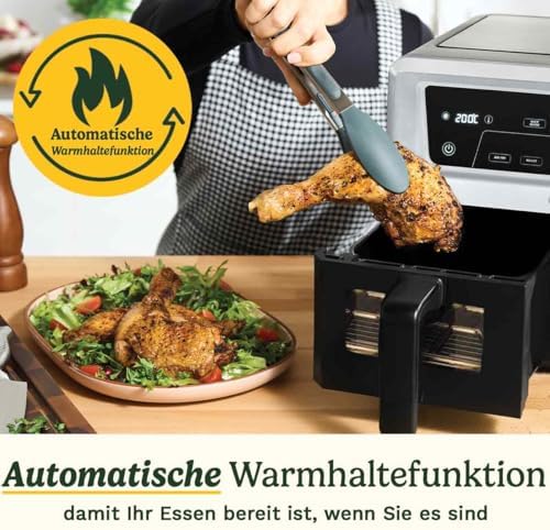 XXL Air Fryer, ohne PFAS, Kochen ohne Chemikalien, Airfryer, Braten, Grillen, Gebäck, Dehydrierung, Max Crisp und Warmhalten, Doppelschubladen, 2 x 5,2 l