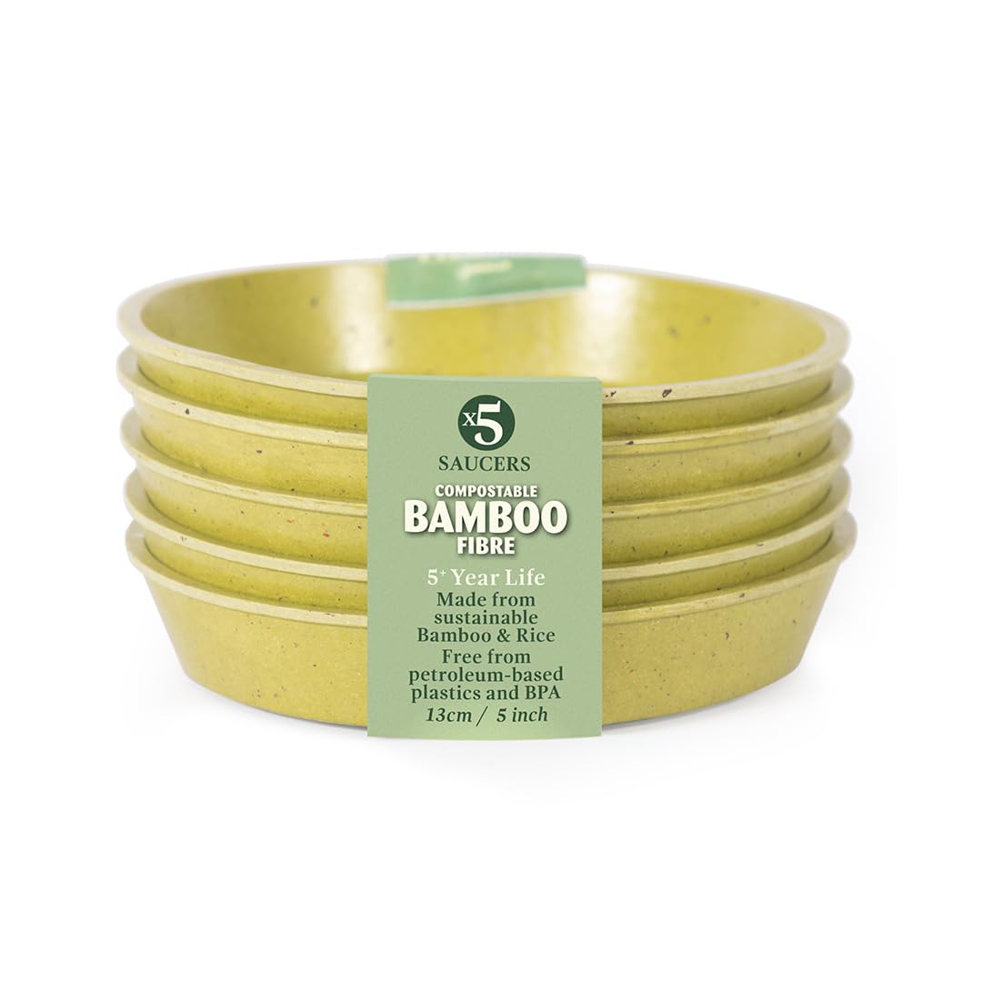 Haxnicks 5x Indoor & Outdoor Sustainable Bamboo Fibre Plant Saucers | 5 Inch Diameter | Pack of 5 | Sage Green |Pot120101
