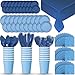 Paper Tableware Set for 24 - Light Blue & Blue - Dinner and Dessert Plates, Cups, Napkins, Cutlery (Spoons, Forks, Knives), and Tablecloths - Full Two-Tone Party Supplies Pack