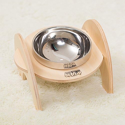 Premium Elevated Dog and Cat Pet Feeder,Wooden Raised Stand with Stainless Steel Bowls,Non Slip Dining Table (Round)