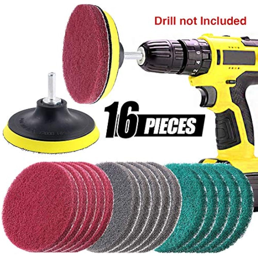 16Pcs 4Inch 3 Different Color Scrubbing Pads Drill Powered Brush Tile
