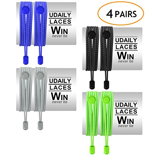Udaily No Tie Shoelaces (pack of 4), Elastic Shoe Laces for Kids and Adults, Lock Tie Running Shoe Laces for Sneakers, Boots Board Shoes and Casual Shoes (Black+Grey+Blue+Green) - Thumbnail 7
