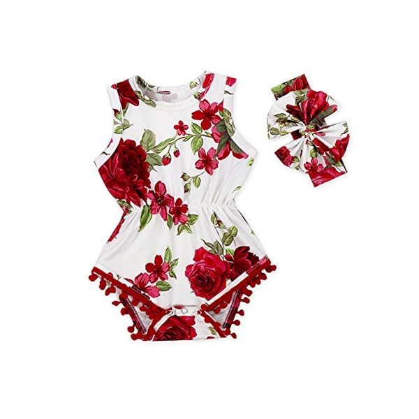 Anbaby Baby Girls Floral Ruffles Romper Long Sleeve & Sleeveless One-Pieces Bodysuit Floral Outfits