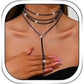 Bafuny Black Choker Necklace Rhinestone Y-Necklace Layered Chain Necklace for Women