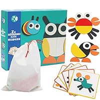 Muxihosn Wooden Assembled Animals Pattern Blocks and 20 Cards Game Toys for Home Early Montessori Learning Preschool Puzzle Children Kids Boys Girls 3 4 5 6 Years Old