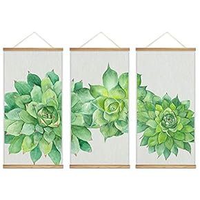 Bright Green Succulents - 3 Panel Hanging Poster
