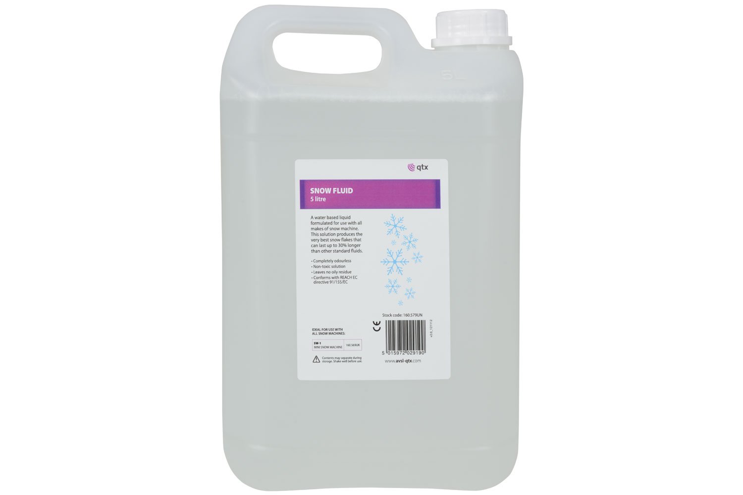 QTX Snow Fluid Suitable For Any Snow Machine Odour Free With No Oily Residue 5 Litre