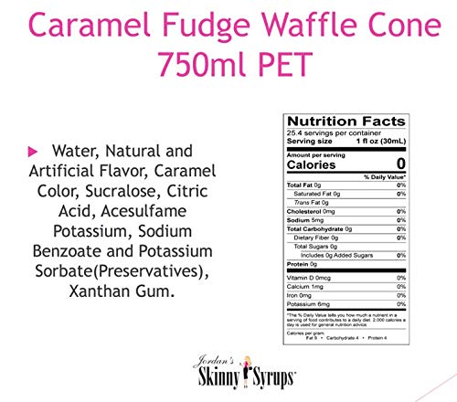 Jordans Skinny Dessert and Ice Cream Sugar Free Syrup Collection 750 ml Bottle with a Jordans Pump (Caramel Fudge Waffle Cone)