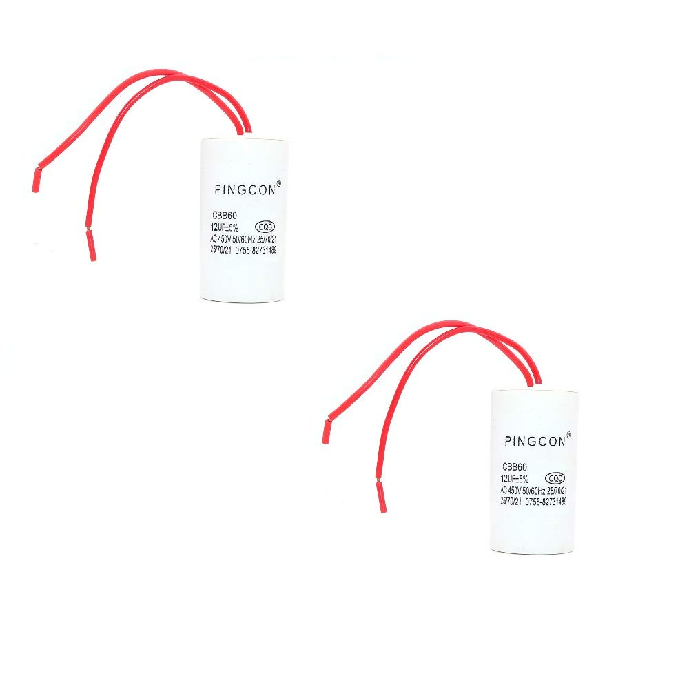 DollaTek 2Pcs AC 450V 12UF CBB60 2-Wire Lead Cylinder Motor Run Capacitor